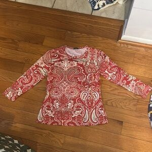 J. McLaughlin Red Paisley Long Sleeve Top